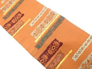 変わり横段に花模様織り出し袋帯